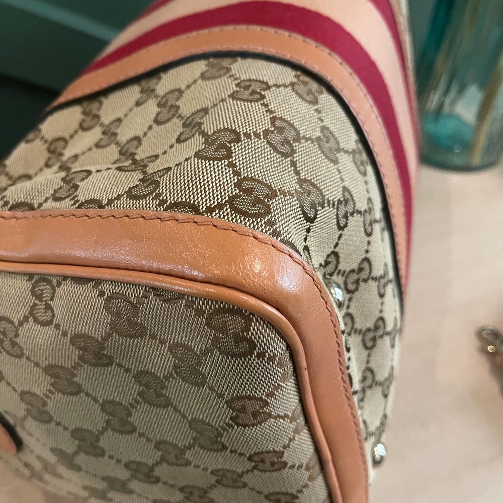Gucci Boston GG Supreme Canvas Tan Red Crossbody - Picture 8 of 16